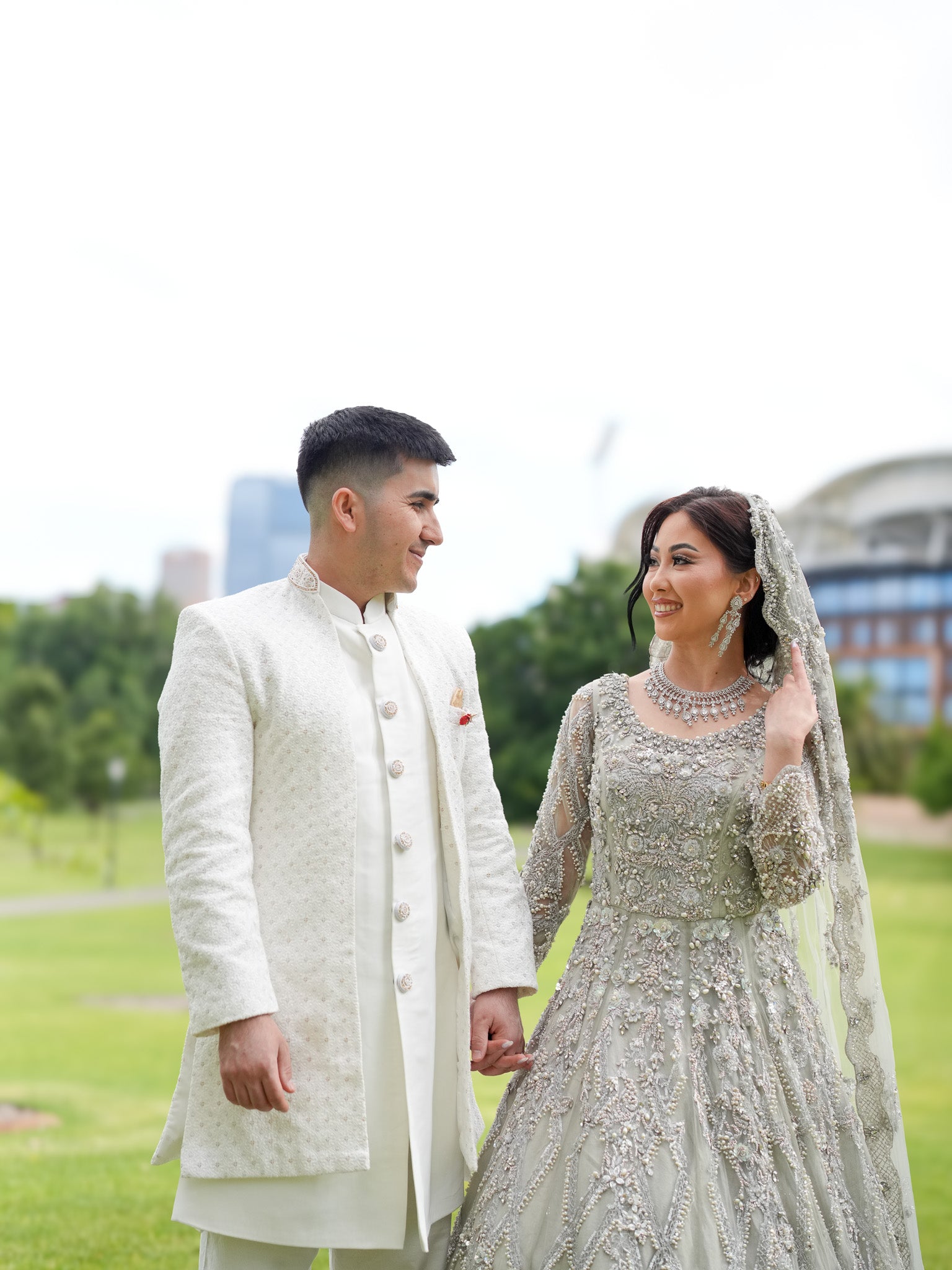 Handmade Gray Dress with Veil & Dupatta