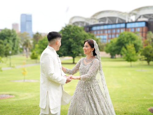 Handmade Gray Dress with Veil & Dupatta