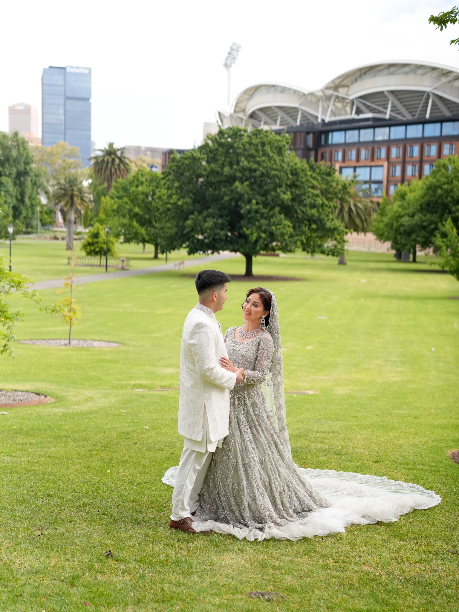 Handmade Gray Dress with Veil & Dupatta