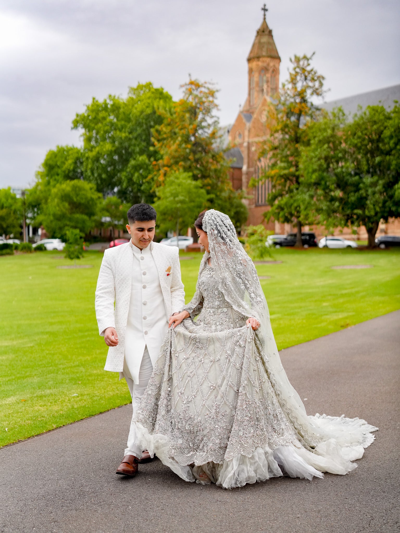 Handmade Gray Dress with Veil & Dupatta